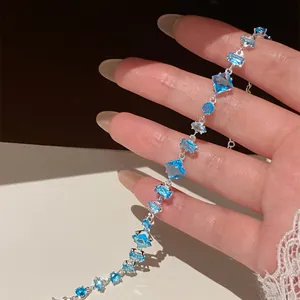 Elegant blue zircon adjustable bracelet with various geometric stone shapes for women