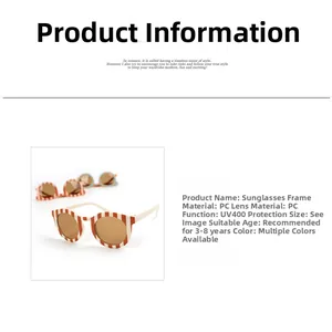 Detailed view of striped UV400 protection sunglasses for children aged 3 to 8 years.