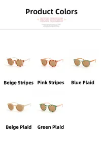 Various patterned children's sunglasses including striped and checkered styles