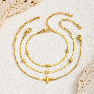 Bracelet et Collier en Acier Inoxydable Plaqué Or 18K Chaîne Serpent Femmes Pendentif Cœur Fleur Nœud Croix Bijoux Réglables