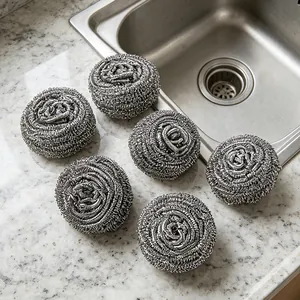 Stainless Steel Wire Cleaning Balls Kitchen Scouring Pads For Dish Pot Pan Heavy Duty Grease Removal Scrubbing