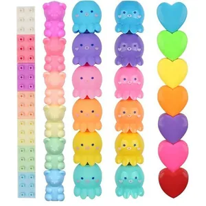Colorful modular building block highlighter pens in cute bear, heart, and octopus shapes