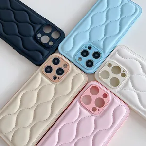 Quilted puffer leather phone cases for iPhone 16 Pro Max in five stylish pastel colors