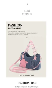 Close-up of blue denim bag featuring a pink star patch and acrylic chunky chain