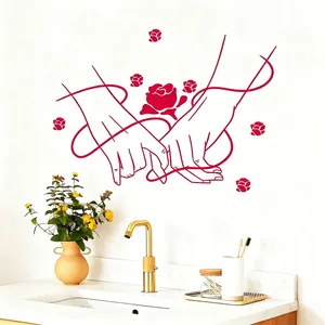 Romantic pinky swear red thread and roses wall sticker for Valentine decoration