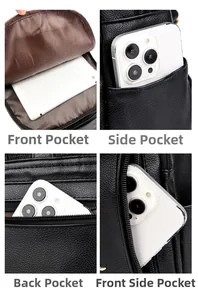 Detail view of multi-pocket storage for large capacity women's backpack