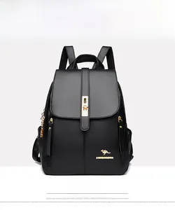 Front view of a minimalist black large capacity women's fashion backpack in 2024 style
