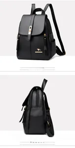 Two detailed views showing the front and side of a black stylish commuter backpack