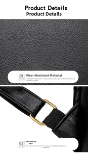 Macro detail of wear-resistant black pebbled leather and sturdy gold-tone metal ring