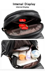Detailed macro view of the internal compartments and large capacity of the black backpack