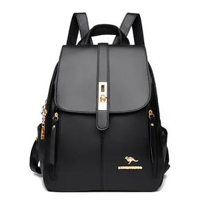 Professional minimalist black faux leather backpack for women 2024 commuter fashion style