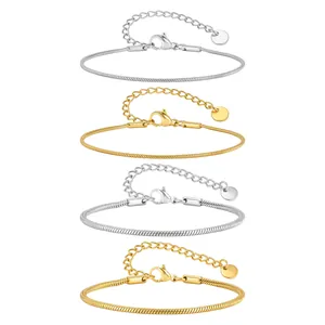 Set of 4 minimalist stainless steel snake chain bracelets in gold and silver tones