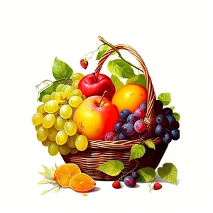 Sticker mural décoratif panier de fruits en PVC avec effet 3D pommes et raisins