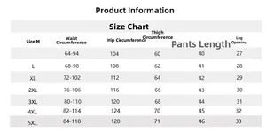 Detailed size chart for quick-dry men's beach swim trunks ranging from M to 5XL sizes