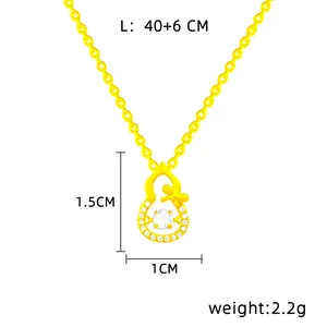 Golden Wu Lou necklace details with 40+6cm chain length and 1.5x1cm pendant size