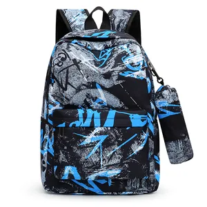Sac à dos scolaire moderne avec imprimé graffiti et trousse assortie pour étudiants