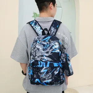 Vue détaillée de l'ensemble de sac à dos graffiti 3 pièces en tissu imperméable