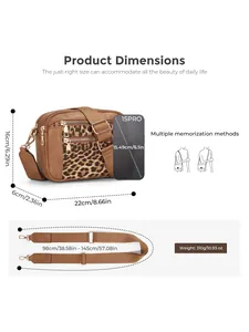 Detailed product dimensions and weight specs for the leopard print PU crossbody bag