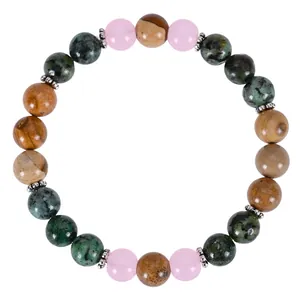 Natural African turquoise and pink quartz beaded bracelet for women, healing stone jewelry