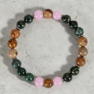 Detailed view of handmade African turquoise and mixed gemstone beaded bracelet for women