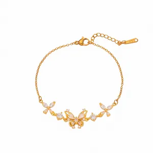 Elegante pulsera de mariposa dorada con delicado micropavé de circonitas de estilo coreano.
