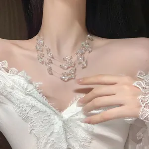 Multi-layer Glass Beaded Choker Necklace For Women Elegant Crystal Look Seashore Vacation Style Fashion Neck Accessory
