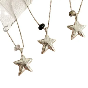Colliers à pendentif étoile en argent de style coréen avec perles décoratives uniques