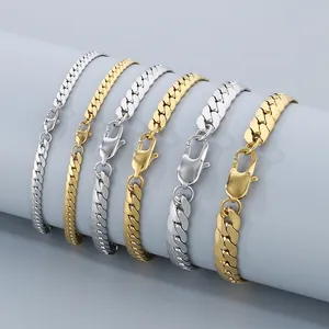 Minimalist Titanium Steel Flat NK Chain Necklace For Men Women Gold Silver Plated Cuban Link Snake Bone Chain Necklaces Jewelry