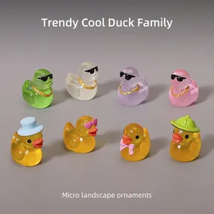 Luminous micro landscape duck figurines with cool sunglasses for DIY decoration