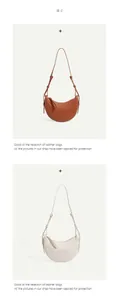 Detailed comparison of brown and beige crescent leather bags with adjustable straps