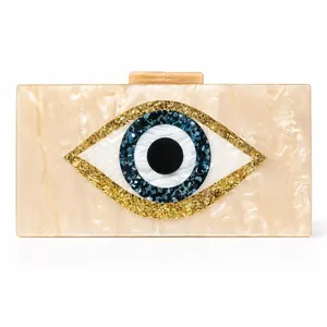 Evil Eye Acrylic Evening Clutch Bag Marble Texture Hard Shell Box Handbag With Chain For Women Wedding Party Prom