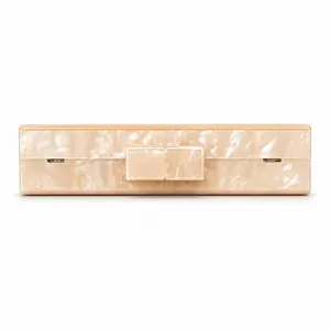 Elegant acrylic evening clutch bag with pearlescent marble texture and gold hardware