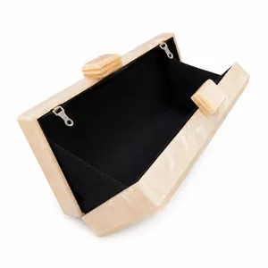 Elegant marbled beige acrylic clutch bag with black fabric lining for weddings and gala dinners