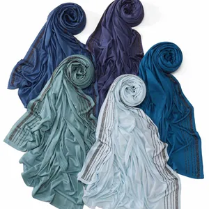 Breathable mercerized cotton jersey hijab scarves with sparkling diamond rhinestones