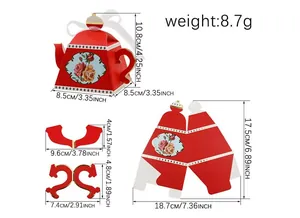 Detailed dimensions and flat layout of teapot-shaped paper candy gift box in red color