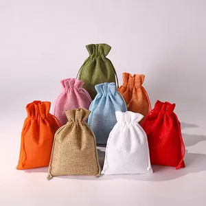 Assorted multi-color burlap drawstring bags for jewelry storage and gift packaging