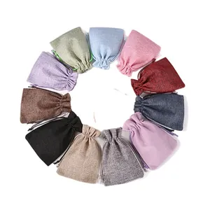 Multi-color linen drawstring pouches for jewelry storage and gift packaging bags