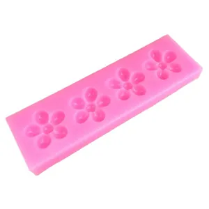 Durable pink 4-cavity 5-petal flower silicone mold for DIY baking, fondant and crafts