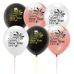 Decorative 2027 Happy New Year party balloon set in rose gold, black, and white