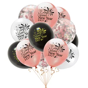 Festive 2027 Happy New Year balloon set in rose gold black and white party decor
