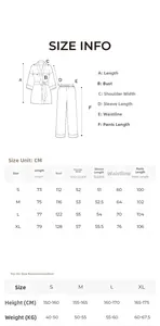 Detailed size chart for women's floral satin pajama set with comprehensive measurements.