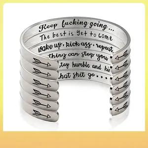 Inspirational Stainless Steel Cuff Bracelet Open Bangle Minimalist Fashion Jewelry For Men And Women