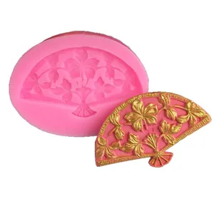 Chinese style fan shaped silicone mold for DIY cake decoration and clay art
