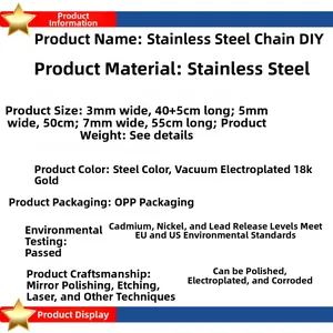 Detailed specifications for stainless steel Figaro and Cuban chains in various sizes