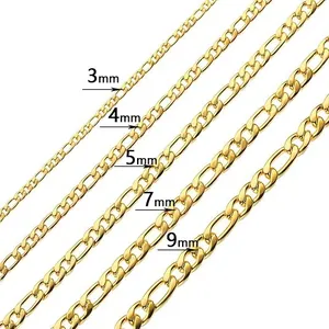 Gold-plated stainless steel Figaro chain necklaces in widths from 3mm up to 9mm