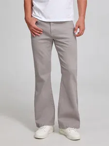 Jeans Évasés Vintage pour Hommes American Retro Mélange de Coton Slim Fit Bootcut Denim Pantalon Gris Taille Moyenne Mode