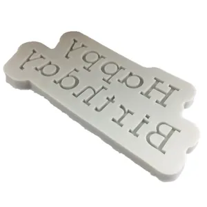 Flexible silicone fondant mold featuring Happy Birthday lettering for DIY cake decorating