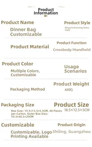 Comprehensive product specifications for vintage acrylic evening bag with dimensions