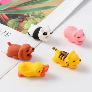 Set of cute cartoon animal silicone cable protectors including panda and duck shapes