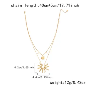 Dimensiones y peso detallados del collar de acero inoxidable con colgante de sol